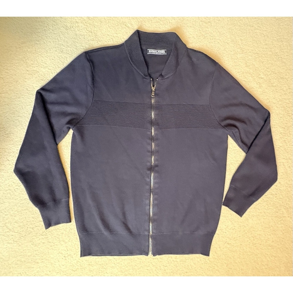 PJ Paul Jones Sweater Mens M Black Navy Blade Collar Zip Knit  Cardigan Lot 2